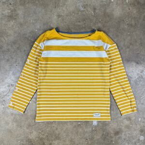 Talbots Women’s Striped Boatneck Long Sleeve Top M Mustard Yellow‎ White Cotton